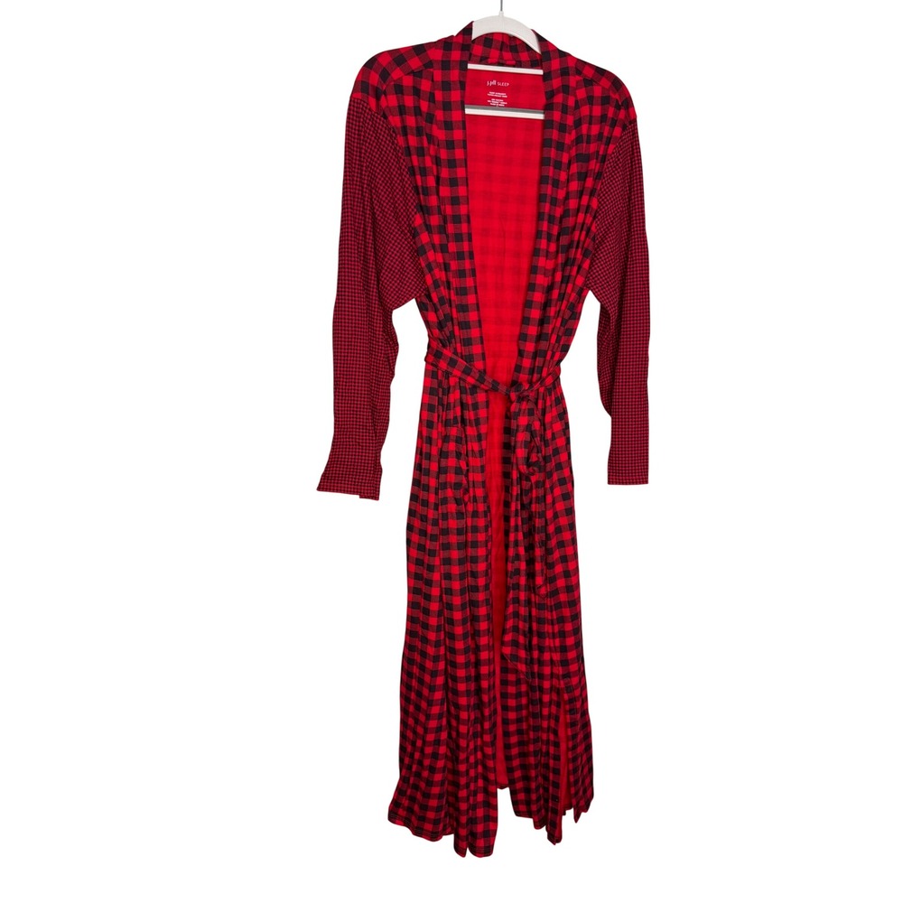 J.Jill Sleep Ultrasoft patch pocket robe in red buffalo plaid comfort lounge